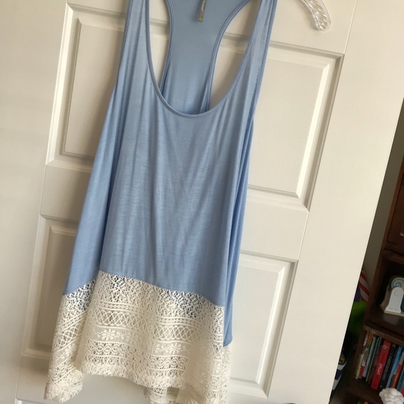 Periwinkle Blue Racer Back Lace Tank Medium - Picture 2 of 4